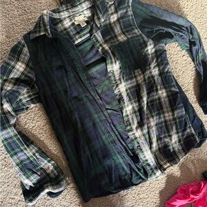 L.L. bean button down plaid shirt blue and green